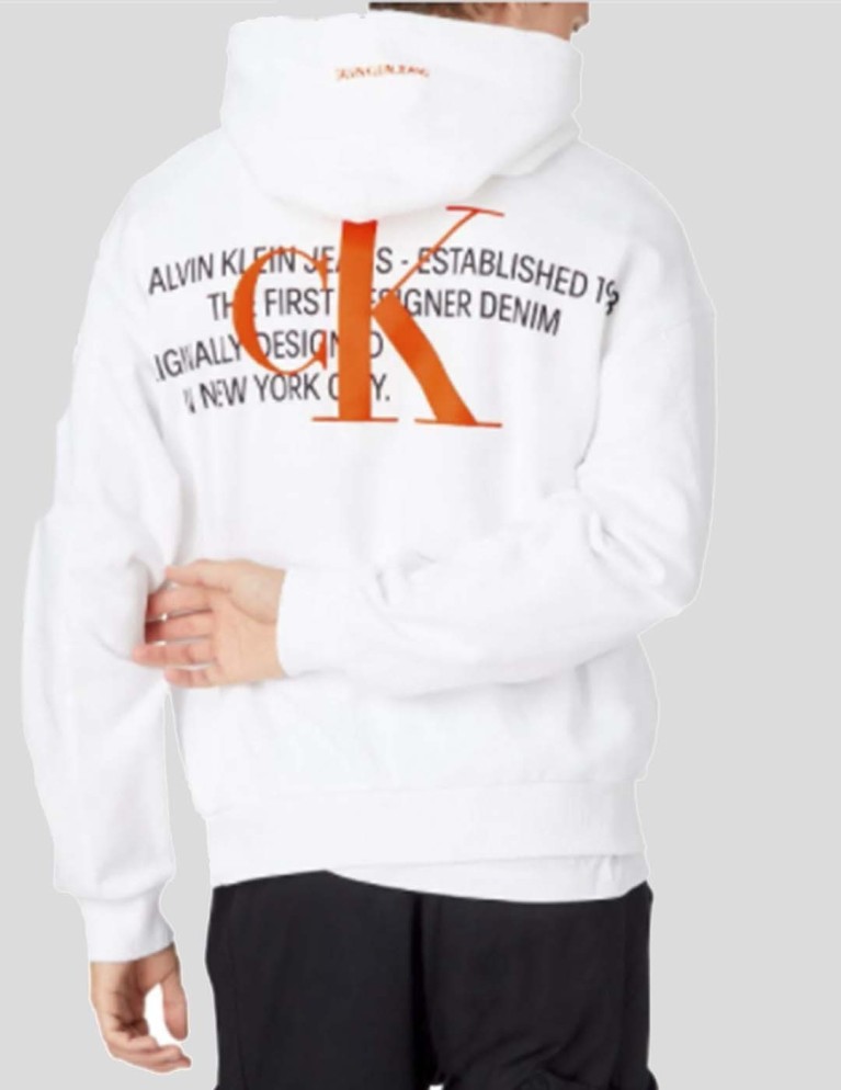 CALVIN KLEIN logo grafico urbano hoodie bianco brillante